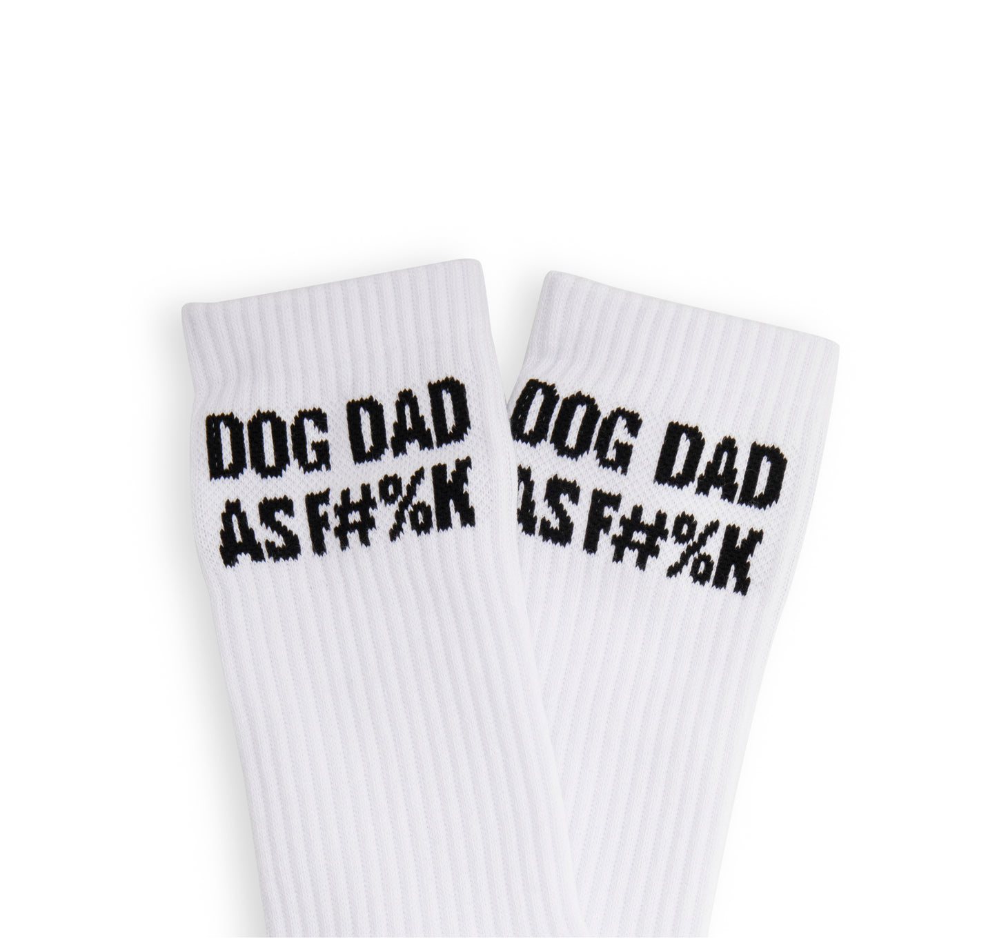 Dog Dad Socks - black and white socks says dog dad as fuck