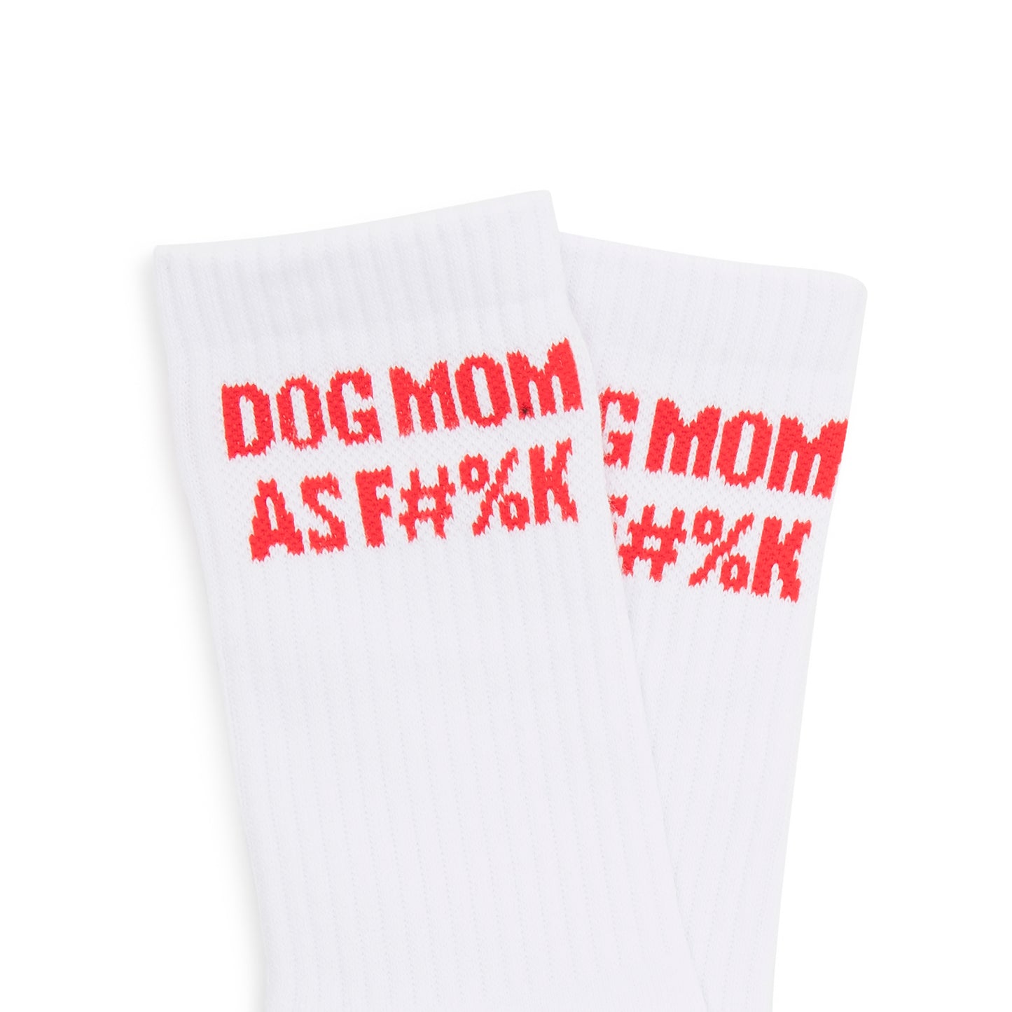 WHITE DOG MOM AF COTTON BLEND STRIPED SOCKS WITH RED TEXT | TRILL PAWS