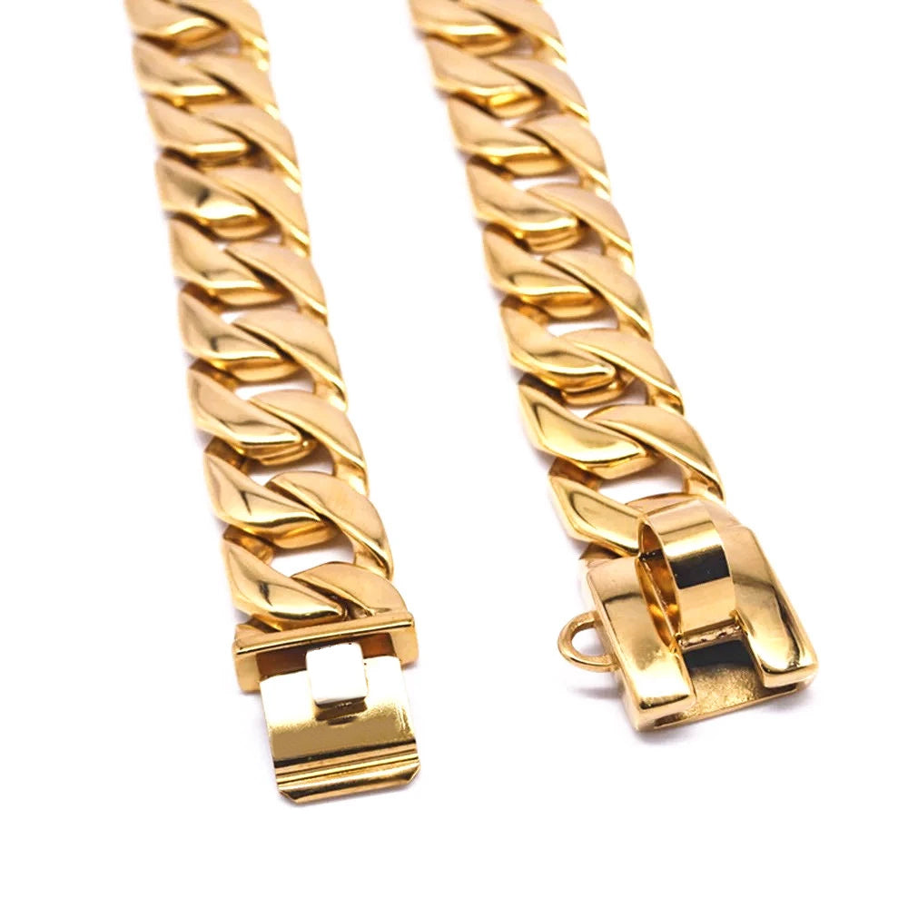 gold cuban link dog collar on white background | trill paws