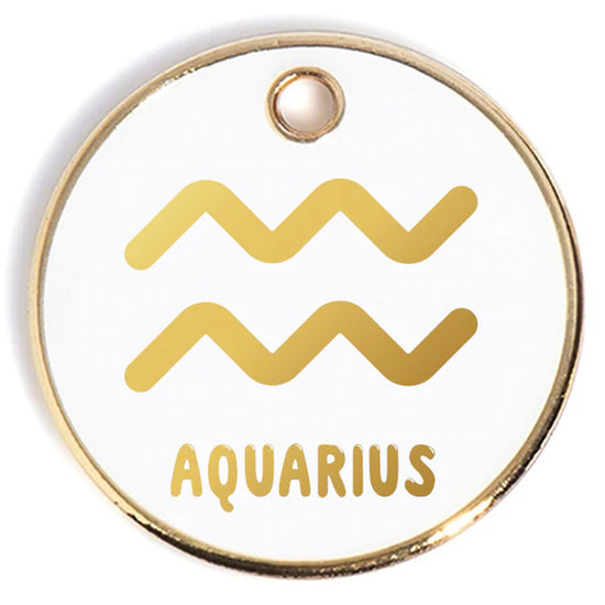  Aquarius Tag - white and gold enamel pet id tag that says aquarius | trill paws
