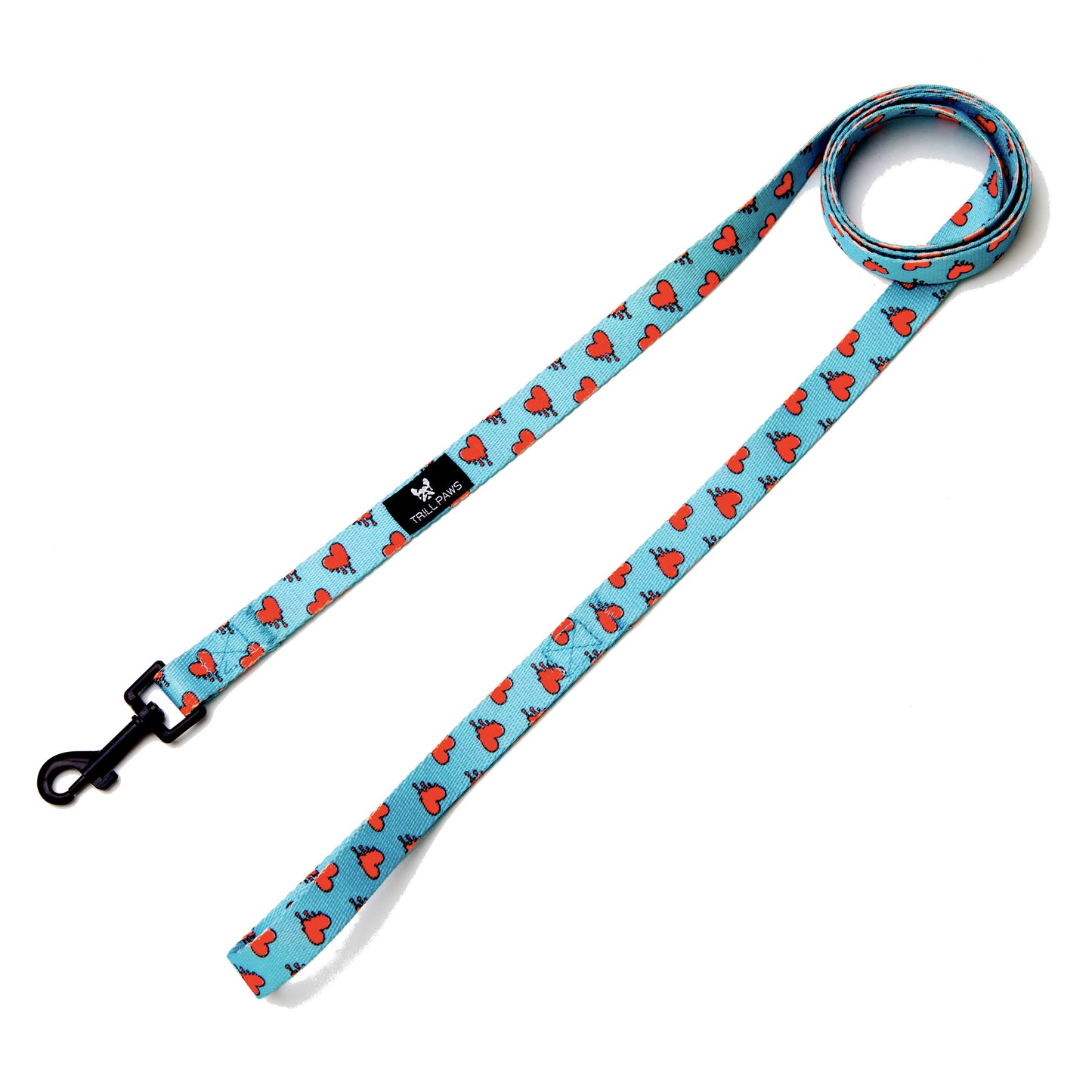 Melting Hearts Leash with blue background and red hearts | TRILL PAWS