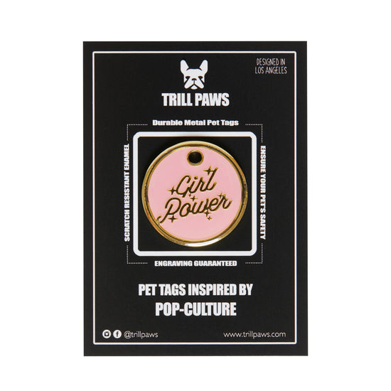 Girl Power Tag - pink and gold enamel pet id tag says girl power | trill paws