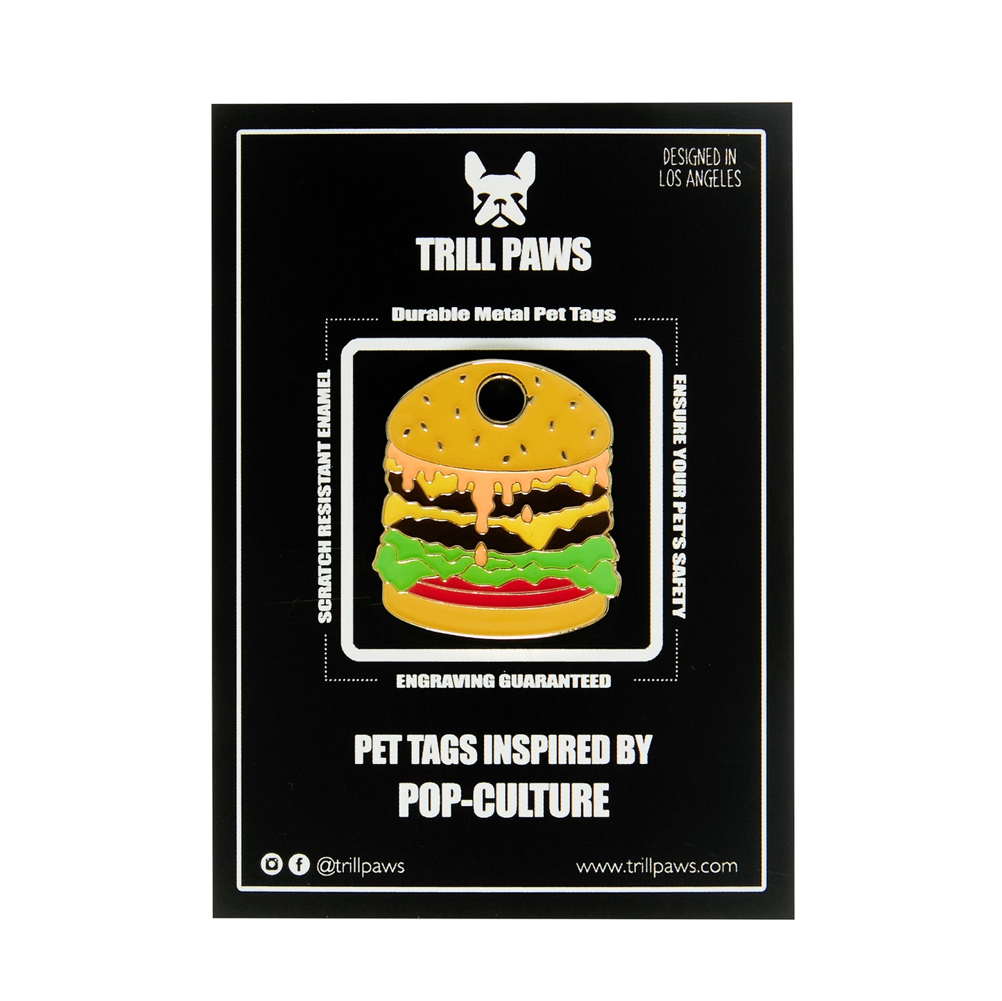 Cheeseburger Hamburger Tag - orange and gold enamel pet id tag | trill paws