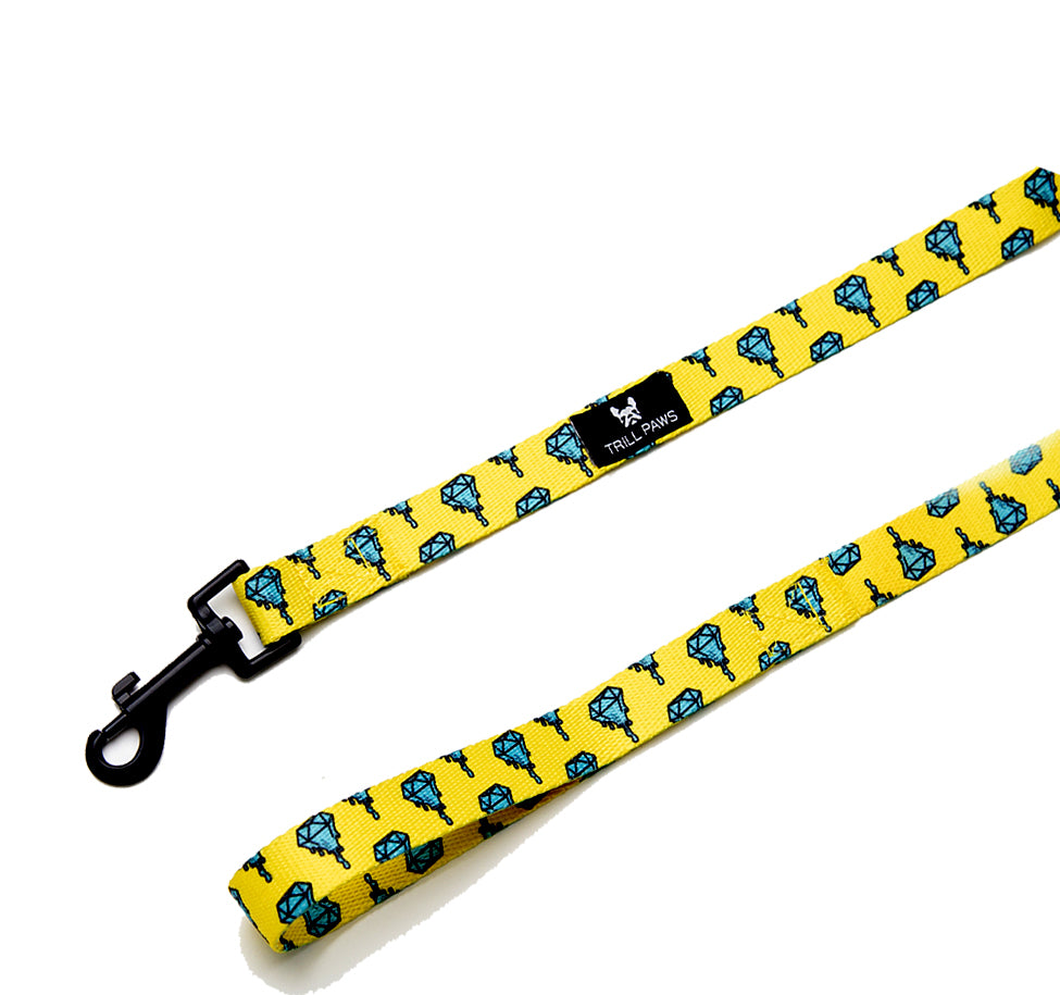 Diamond Drip yellow and light blue leash with black hook | TRILL PAWS