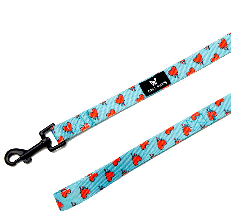 Melting Hearts Leash with blue background and red hearts | TRILL PAWS