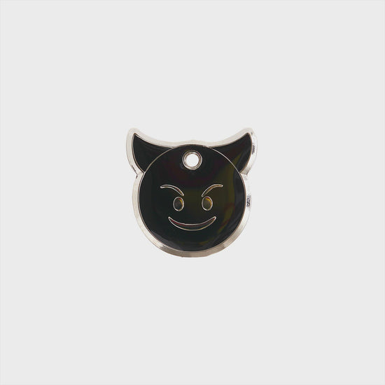 Load and play video in Gallery viewer, Little Devil Tag - black and silver enamel pet id tag  | trill paws
