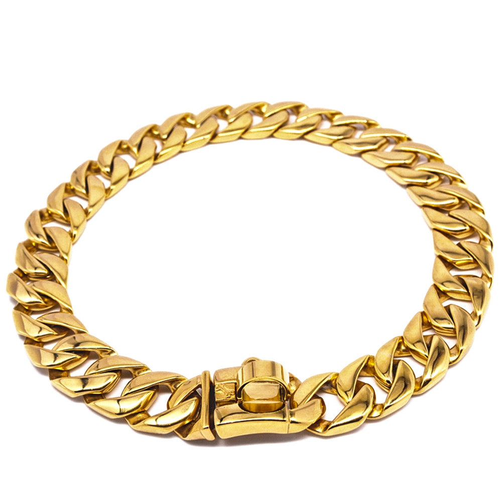 gold cuban link dog collar on white background | trill paws