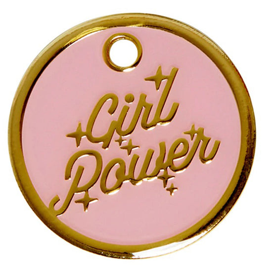 Girl Power Tag - pink and gold enamel pet id tag says girl power | trill paws