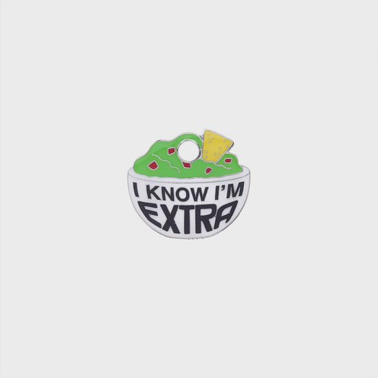 Load and play video in Gallery viewer, Extra Guacamole Tag - green and silver enamel pet id tag says I know I&amp;#39;m extra | trill paws
