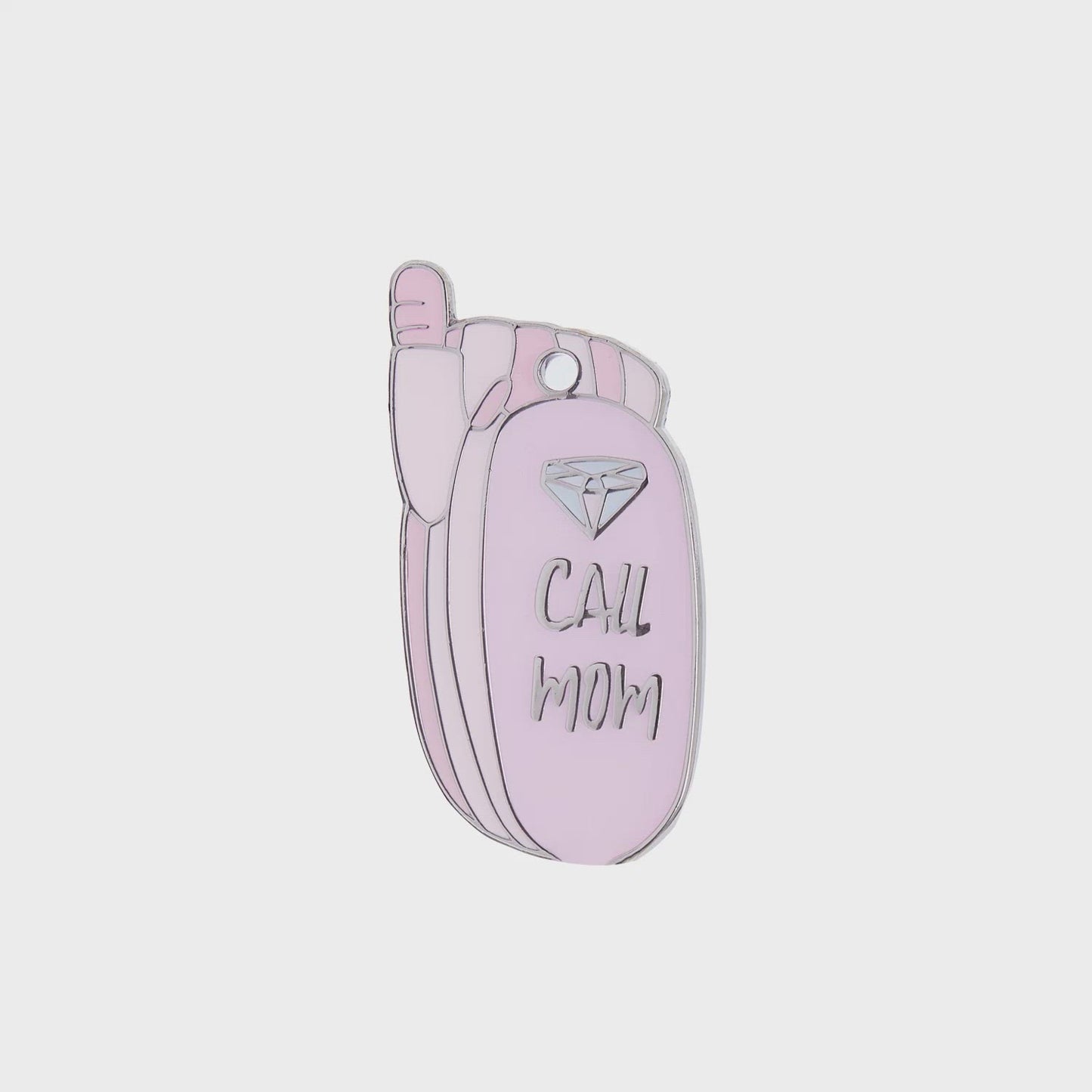 Load and play video in Gallery viewer, Call Mom Tag - pink and silver enamel pet id tag says call mom | trill paws
