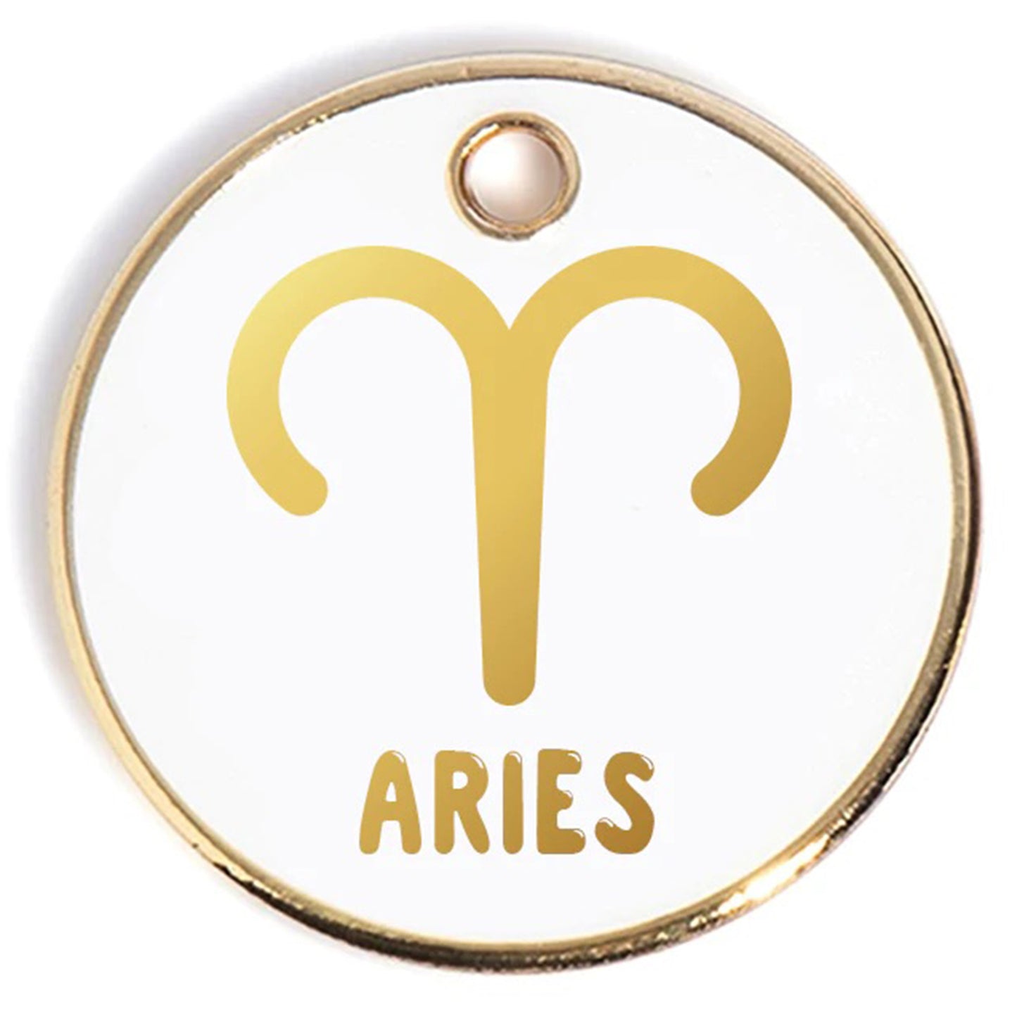 Aries Tag - white and gold enamel pet id tag that says aries | trill paws