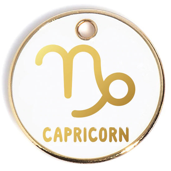 Capricorn Tag - white and gold enamel pet id tag | trill paws