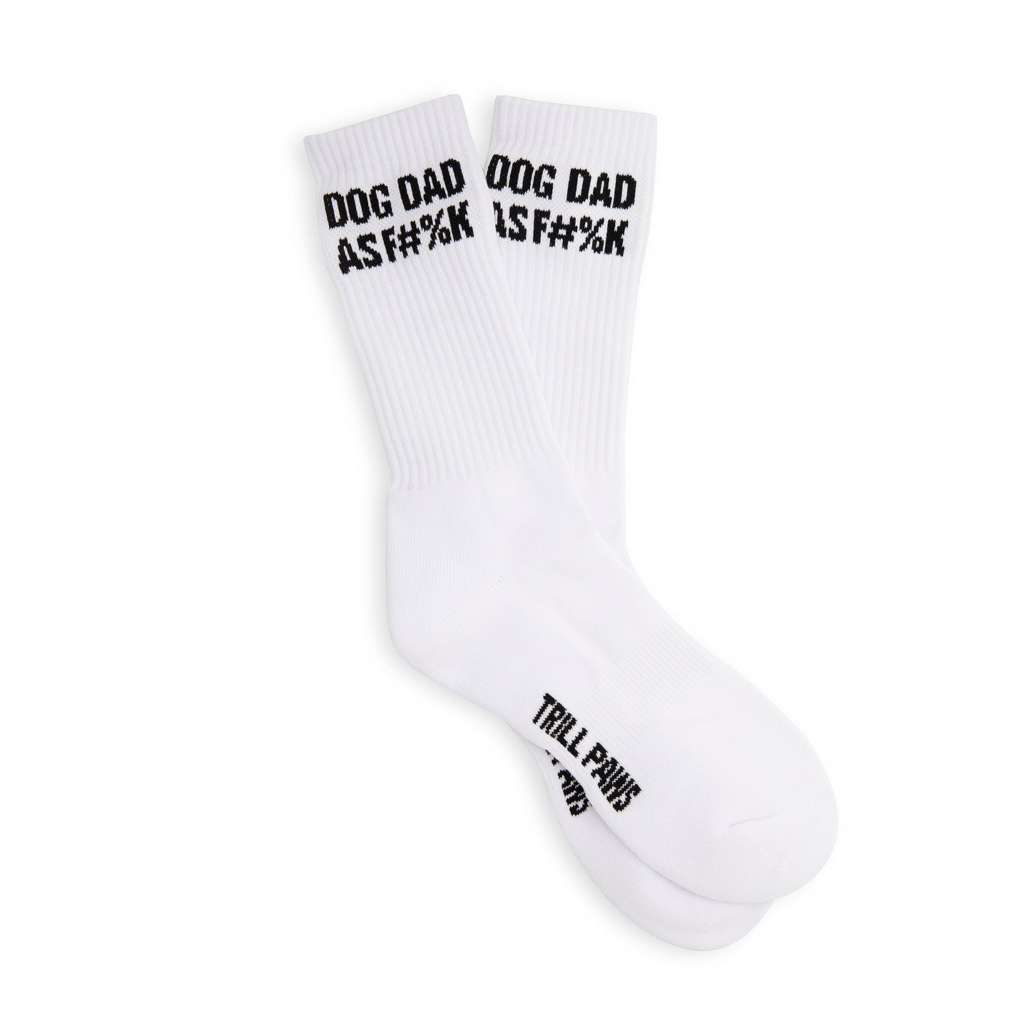 Dog Dad Socks - black and white socks says dog dad as fuck