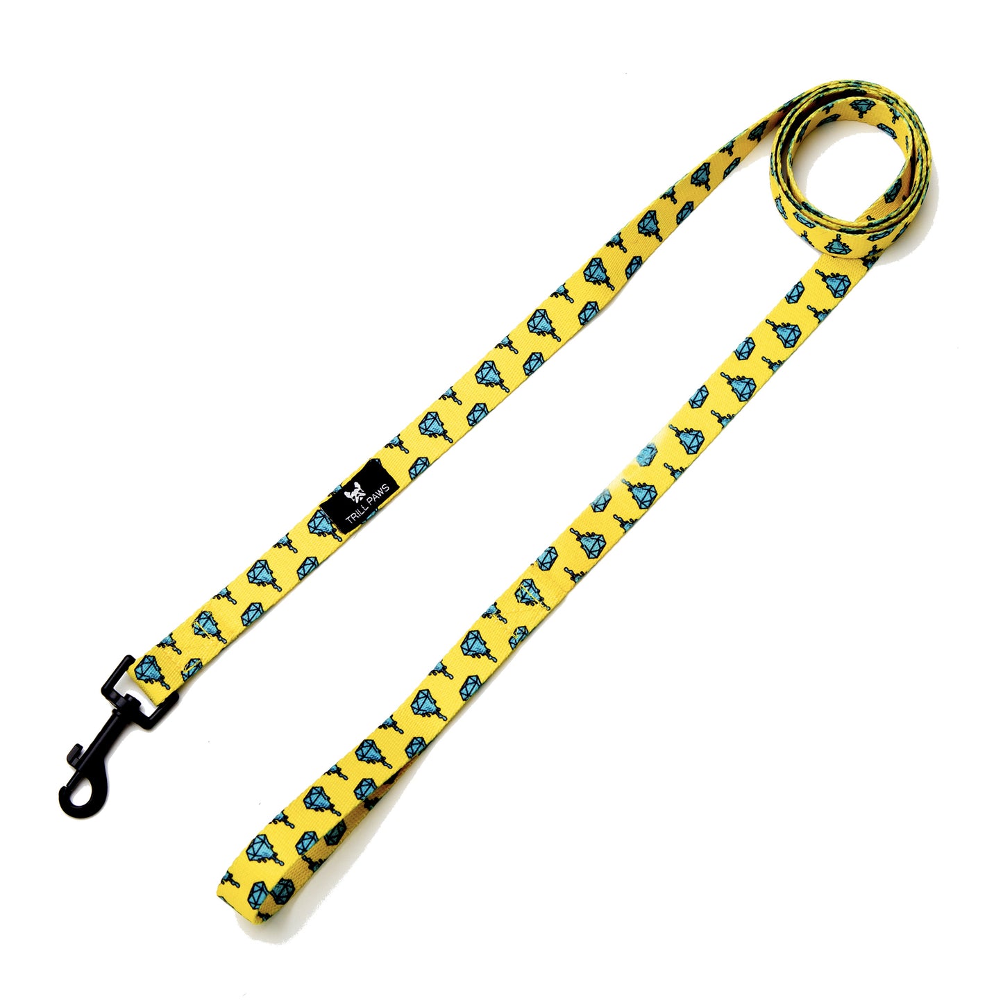 Diamond Drip yellow and light blue leash with black hook | TRILL PAWS