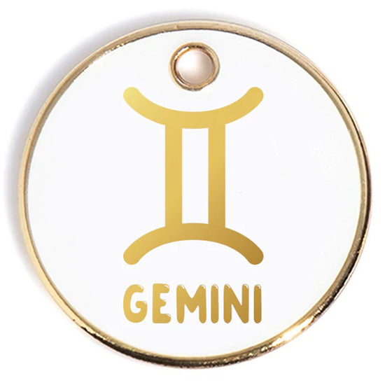 Load image into Gallery viewer, Gemini Tag - white and gold enamel pet id tag | trill paws
