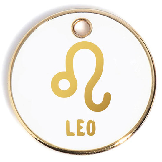 Leo Tag - white and gold enamel pet id tag says leo | trill paws