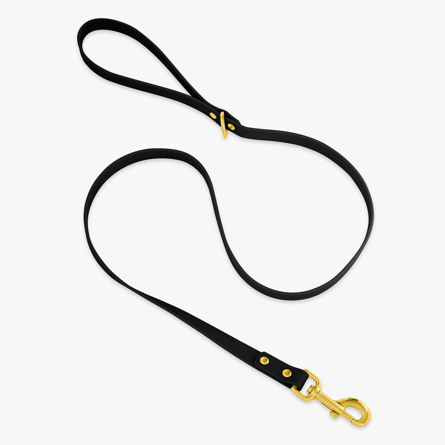 black and gold trill paws pvc dog leash on white background