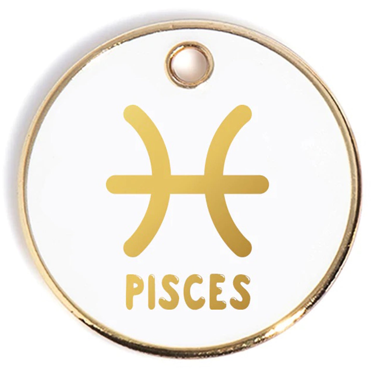Load image into Gallery viewer, Pisces Tag - white and gold gold enamel pet id tag says pisces | trill paws
