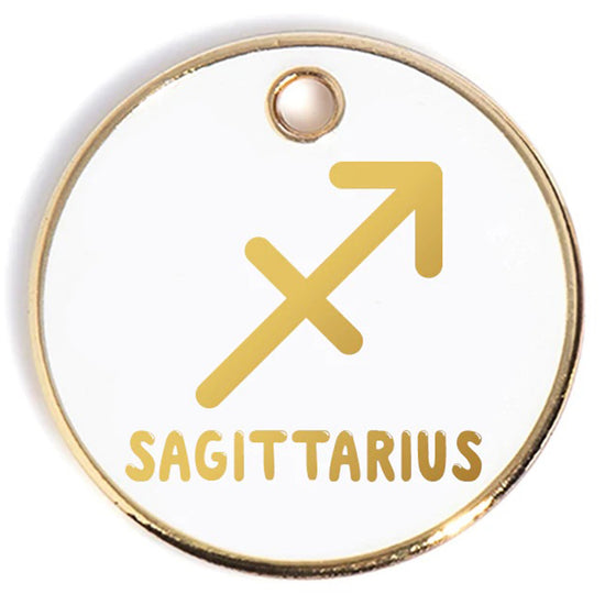 SagittariusTag - white and gold enamel pet id tag says sagittarius | trill paws