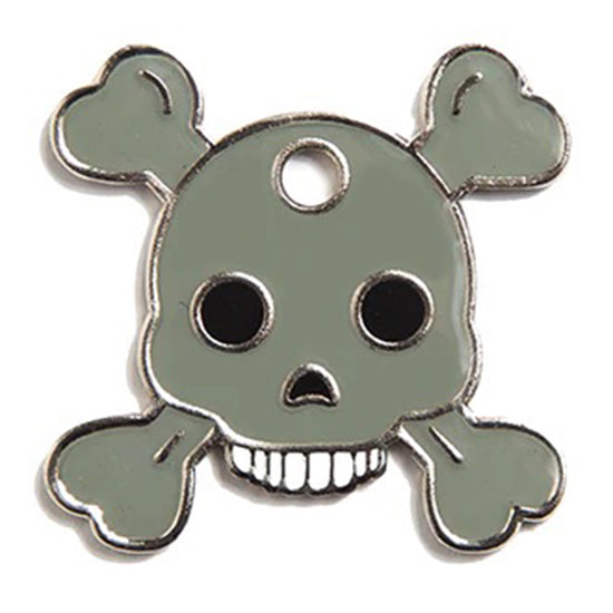 Skull and Bones Tag - grey and silver enamel pet id tag | trill paws
