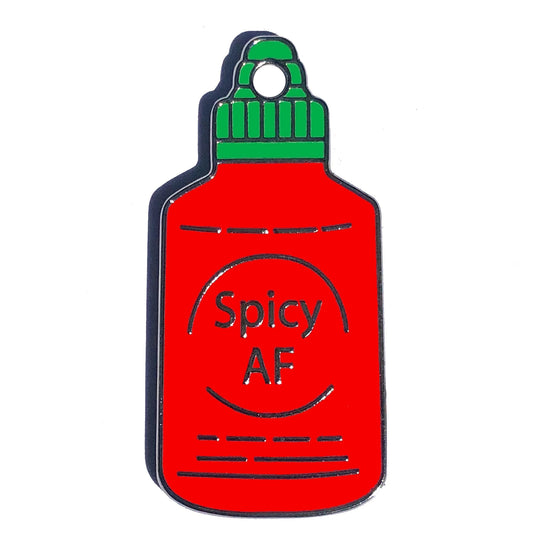 Load image into Gallery viewer, Spicy AF Tag - red and silver enamel pet id tag says spicy AF | trill paws
