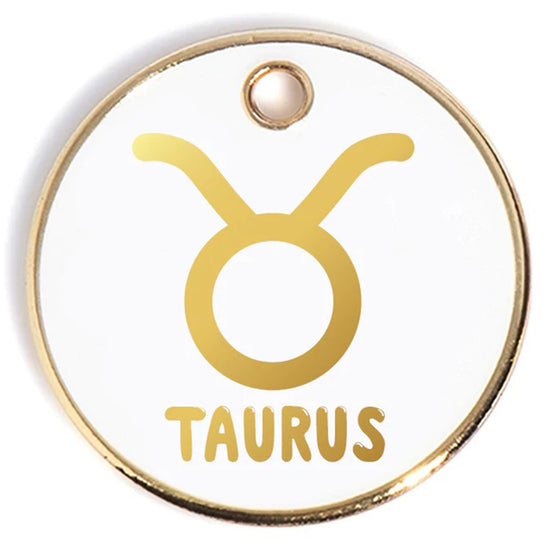 Taurus Tag - white and gold enamel pet id tag says taurus | trill paws