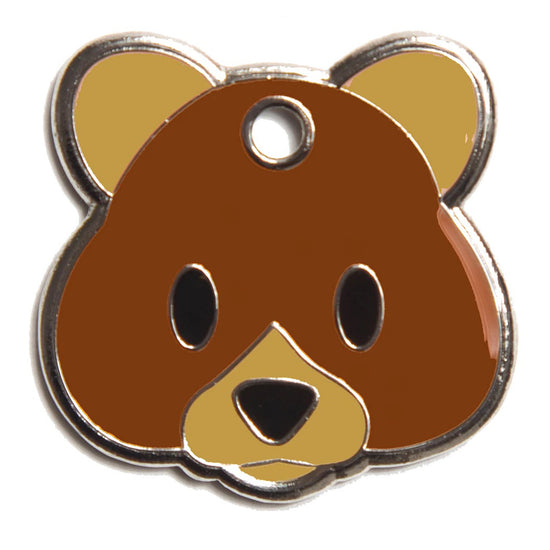 Teddy Bear Tag - brown silver enamel pet id tag | trill paws