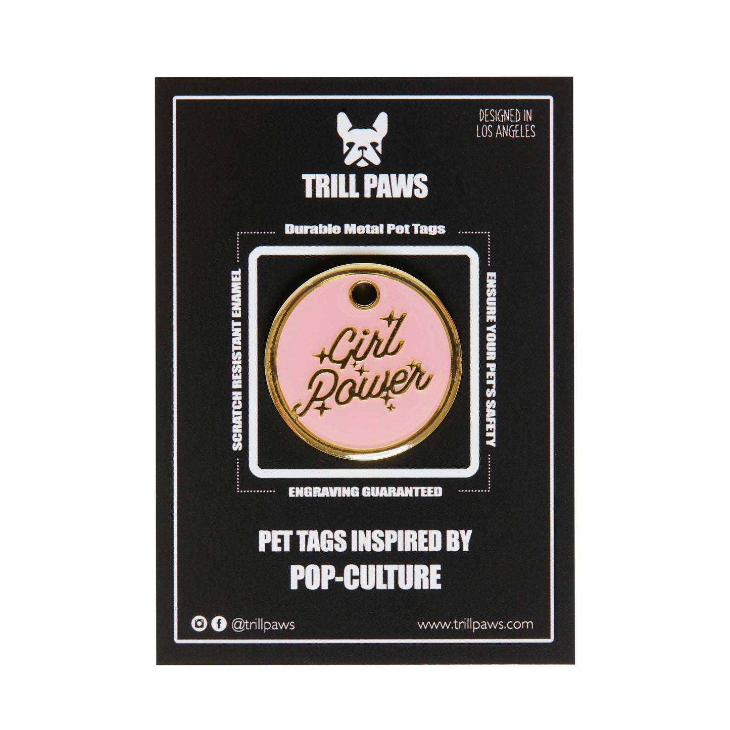 Load image into Gallery viewer, Girl Power Tag - pink and gold enamel pet id tag says girl power | trill paws

