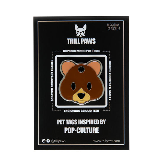 Load image into Gallery viewer, brown and beige teddy bear emoji pet id tag enamel | trill paws
