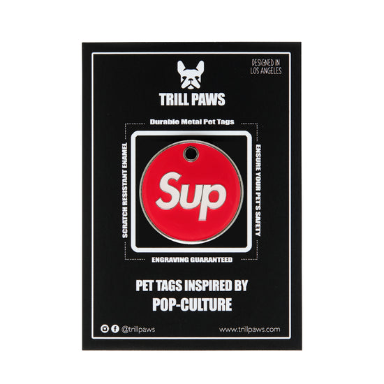 sup red white and silver enamel pet id tag | Trill Paws