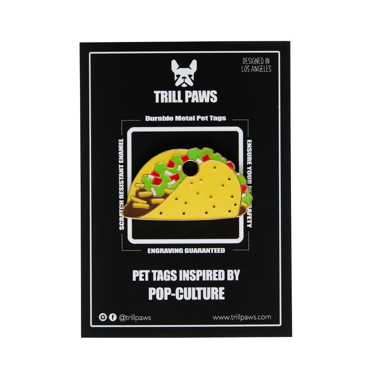 taco yellow green brown red enamel pet id tag | trill paws