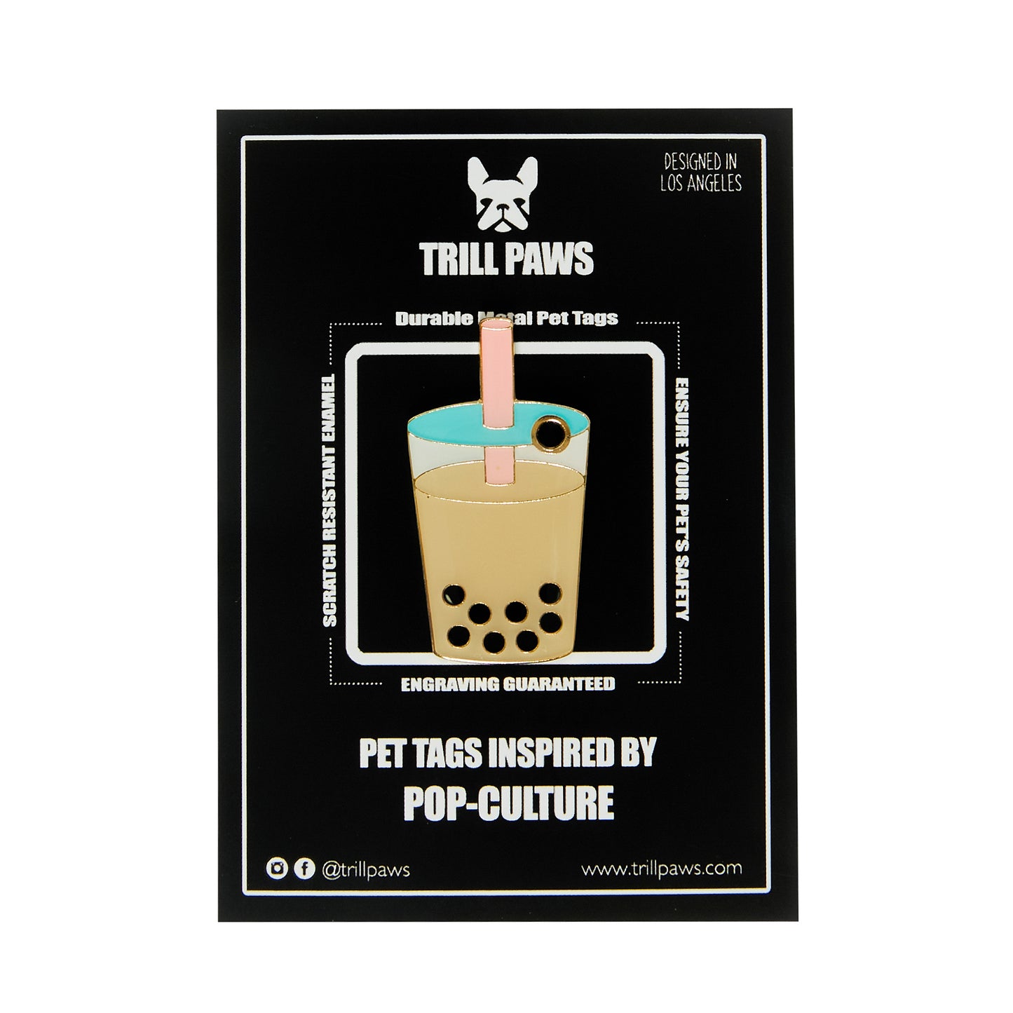 Load image into Gallery viewer, trill paws bubble tea tag on black packaging card 
