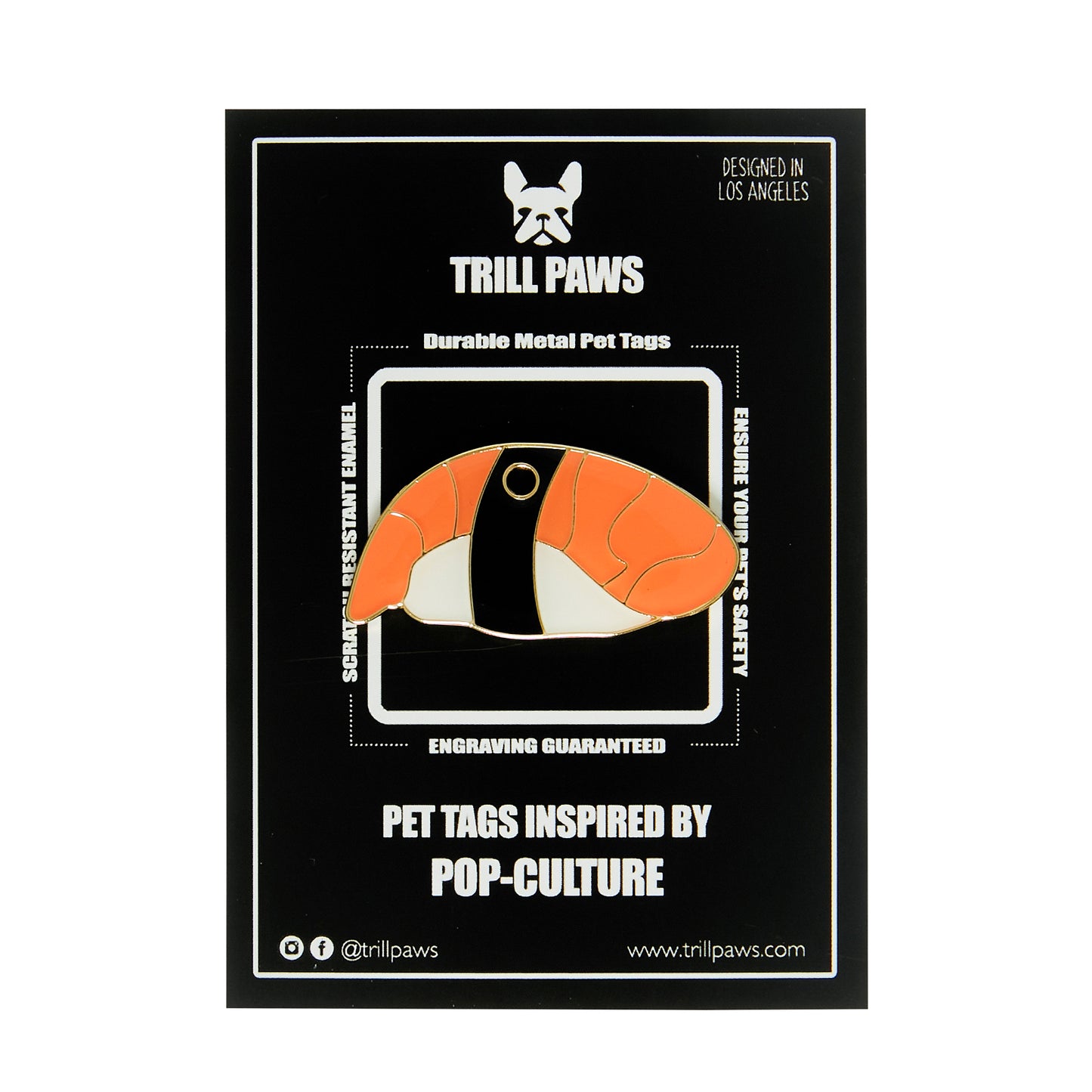 Load image into Gallery viewer, pink black white sushi enamel pet id tag | Trill Paws
