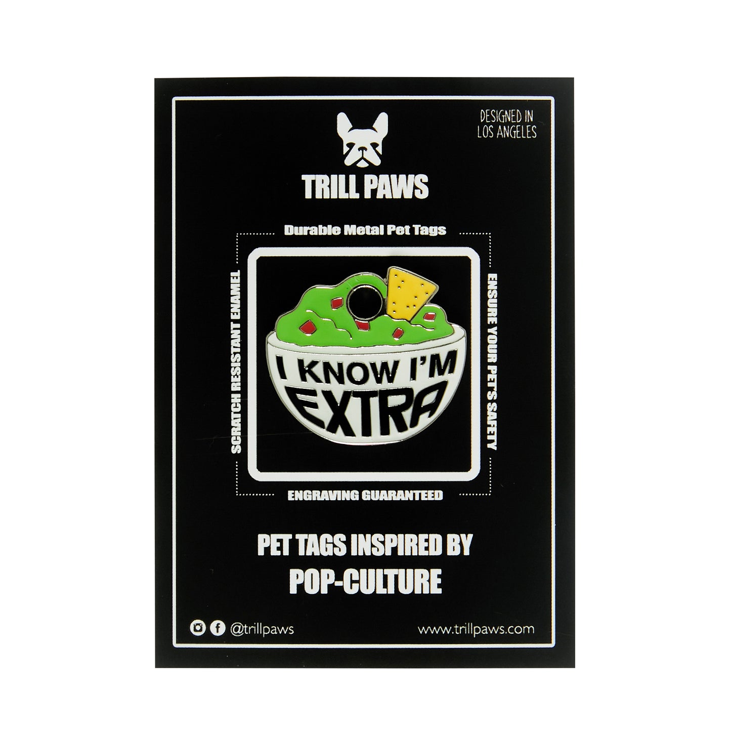 extra id tag on black packaging card | Trill Paws 