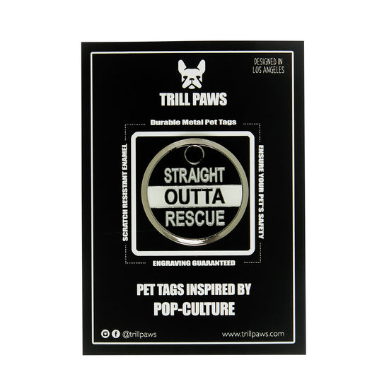 black white silver enamel pet id tag straight outta rescue NWA | Trill Paws