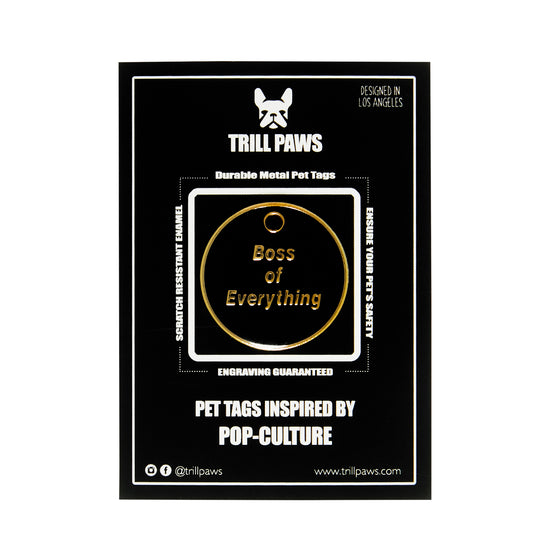 Boss of Everything Tag - black and gold enamel pet id tag that says boss of everything | trill paws