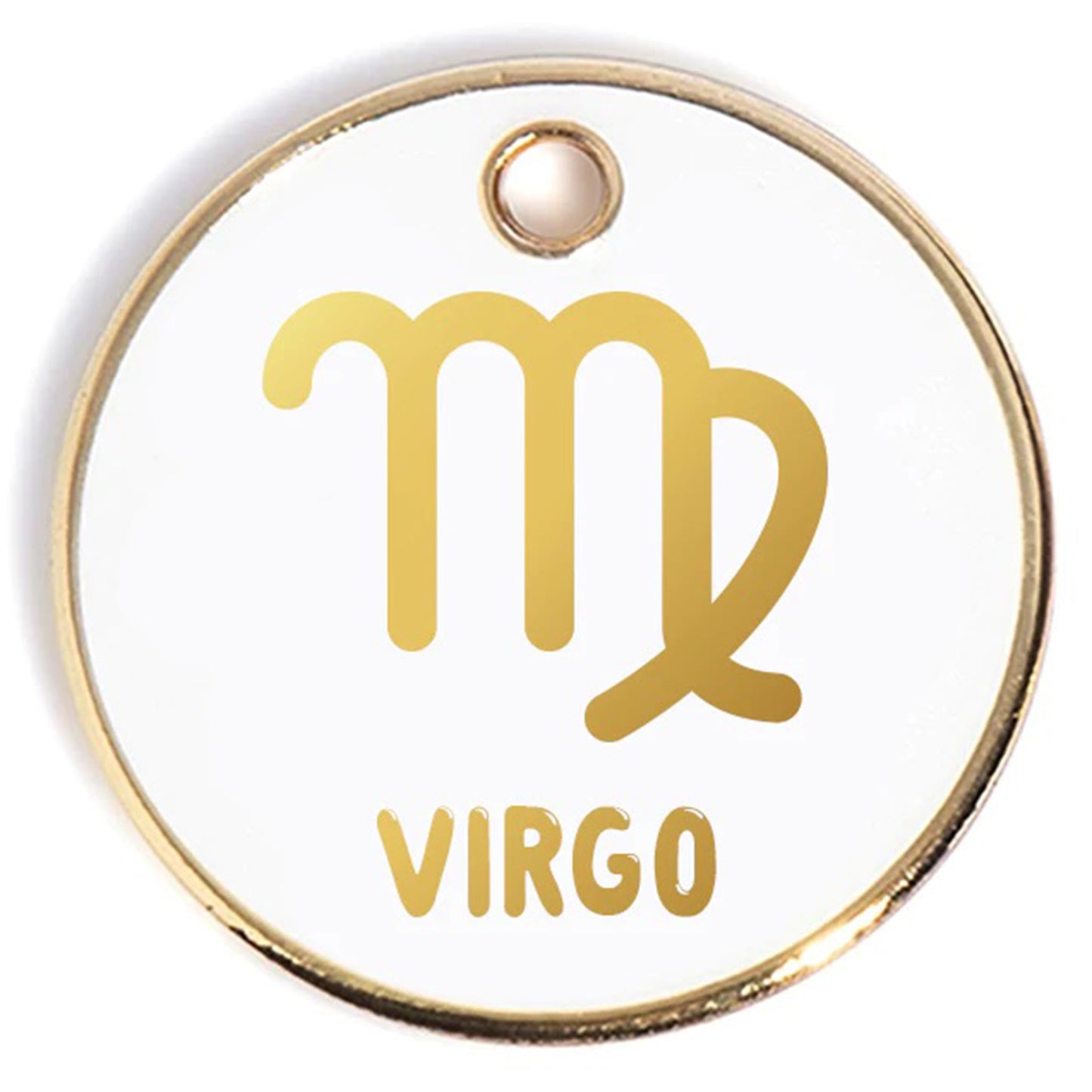 Load image into Gallery viewer, Virgo Tag - white and gold enamel pet id tag | trill paws
