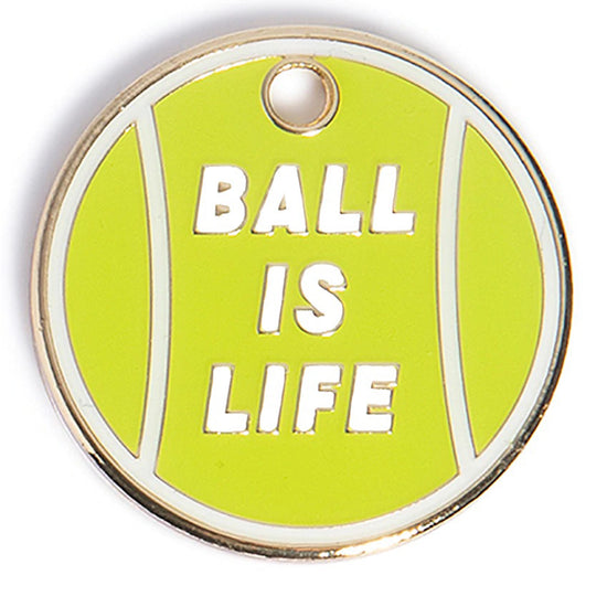  Ball is Life - green and gold enamel pet id tag that says ball is life | trill paws