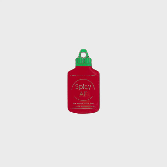 Spicy AF Tag - red and silver enamel pet id tag says spicy AF | trill paws