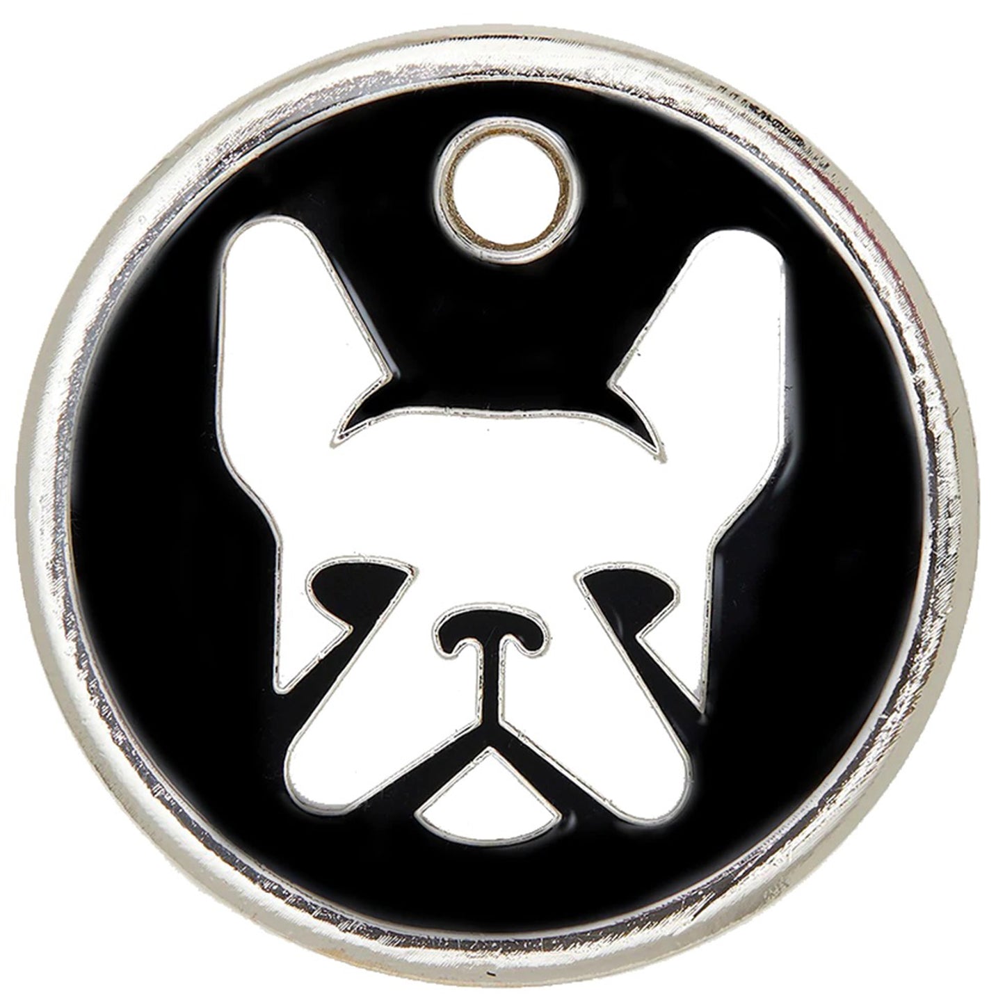 Load image into Gallery viewer, Frenchie Dog Head Tag - black and silver enamel pet id tag | trill paws

